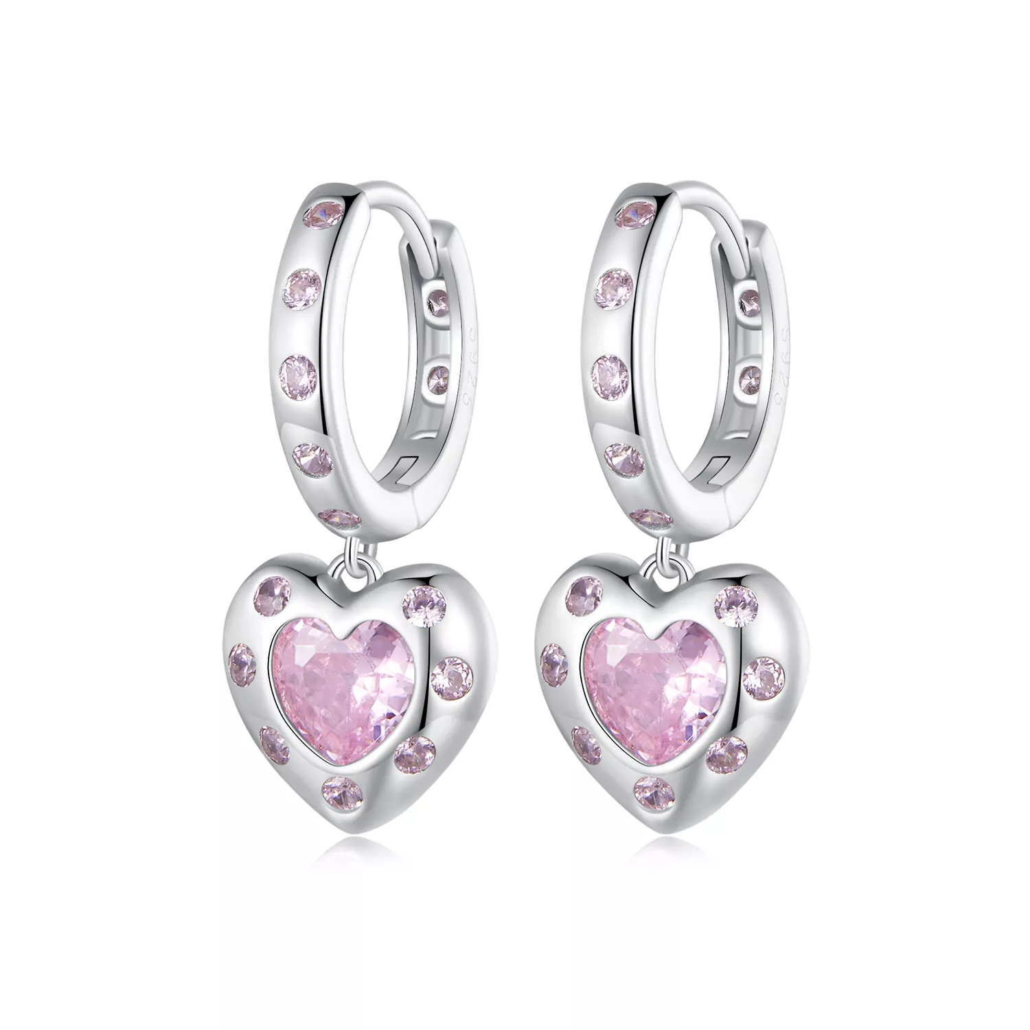 Pandora Stijl Roze Hartvormige Creool Oorbellen - SCE1625