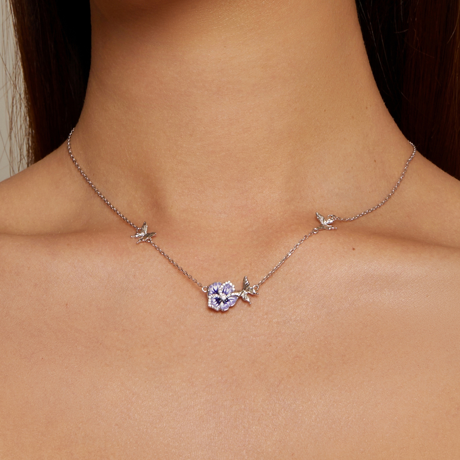 Pandora Stijl Viooltjes Stretch Ketting - BSN336