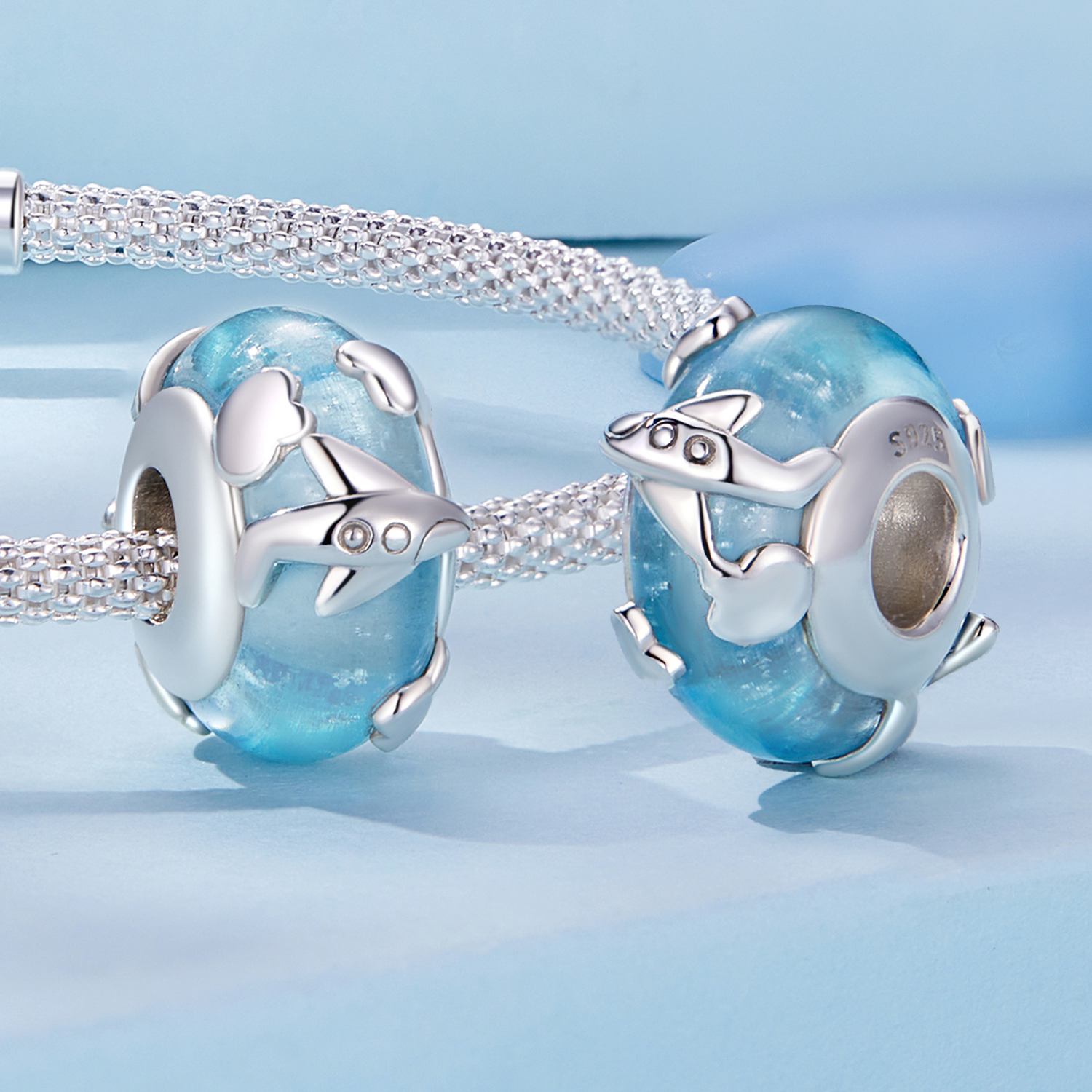 Pandora Stijl Vliegtuig Glazen Bedel - SCC2482
