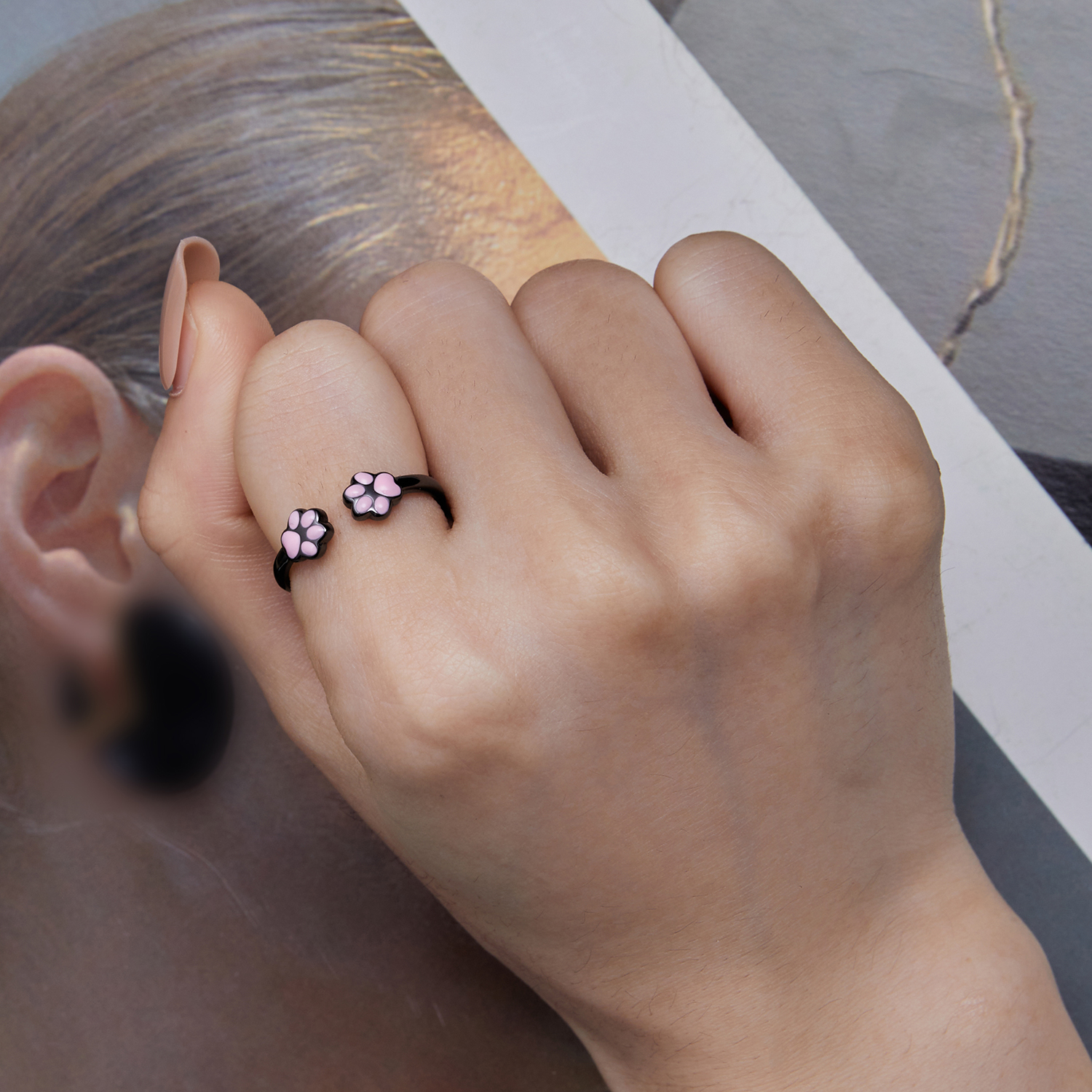 Pandora stijl Zwarte Kat Klauw Open Ring - SCR913
