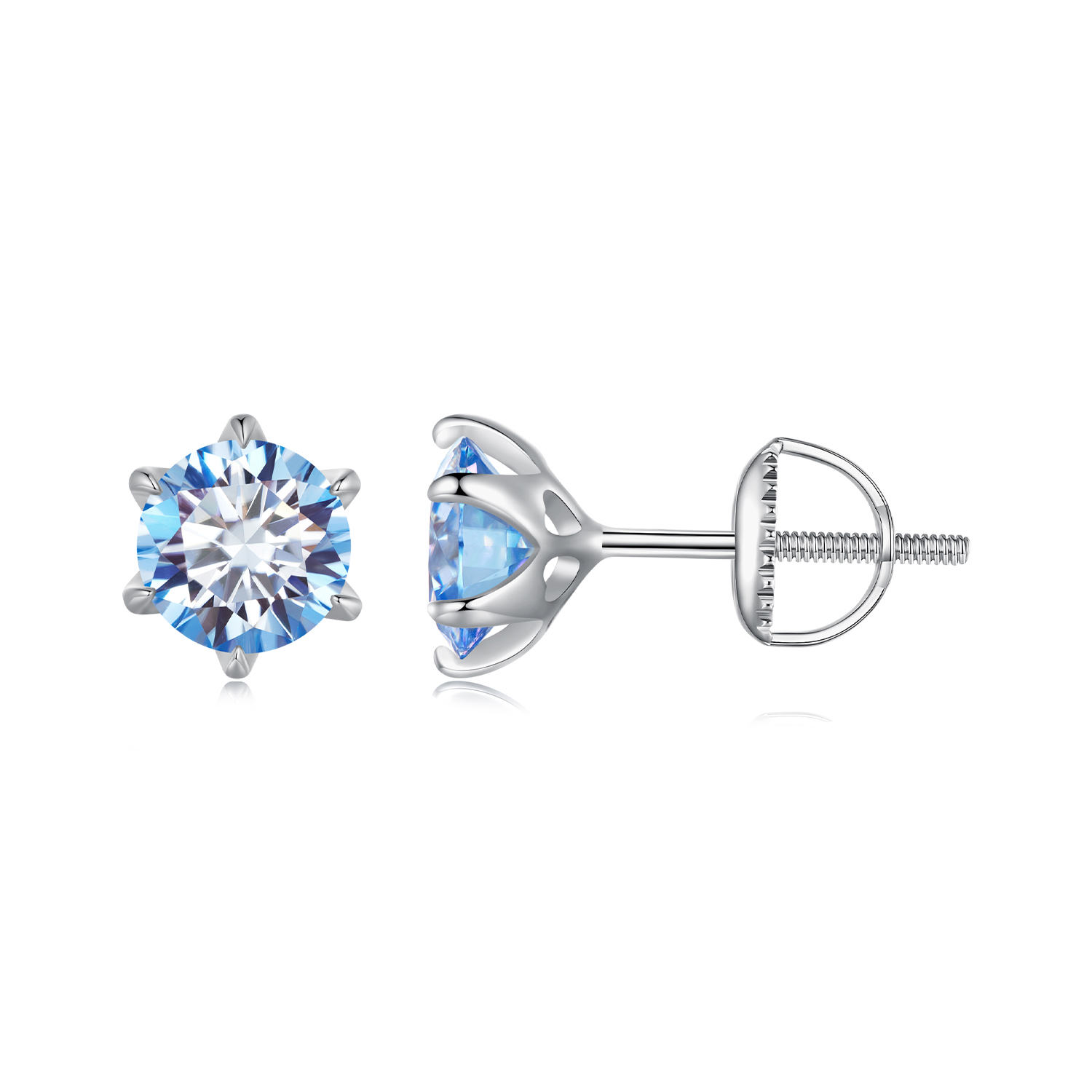 Pandora-stijl Aquamarijn Moissanite Studs Oorbellen - MSE025-LLB Pandora-stijl Aquamarijn Moissanite Studs Oorbellen - MSE025-LLB