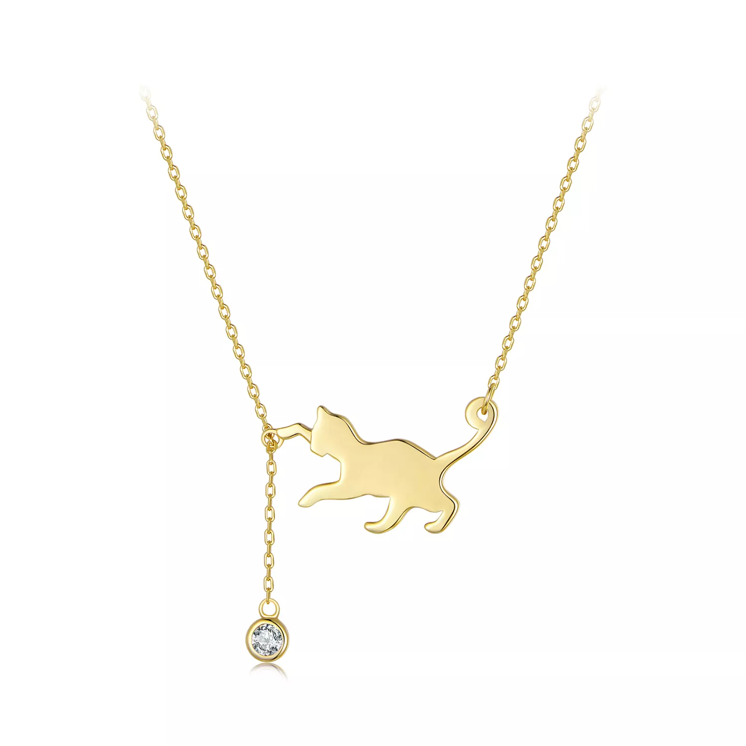 Pandora-stijl Gouden Kattenketting met Stoute Kitten - SCN232-B