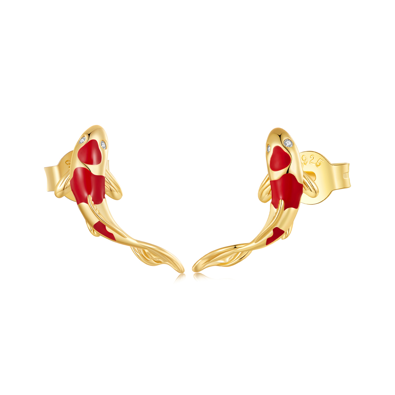 Pandora-stijl Gouden Koi-Zilveren Studs Oorbellen - SCE812-B Pandora-stijl Gouden Koi-Zilveren Studs Oorbellen - SCE812-B