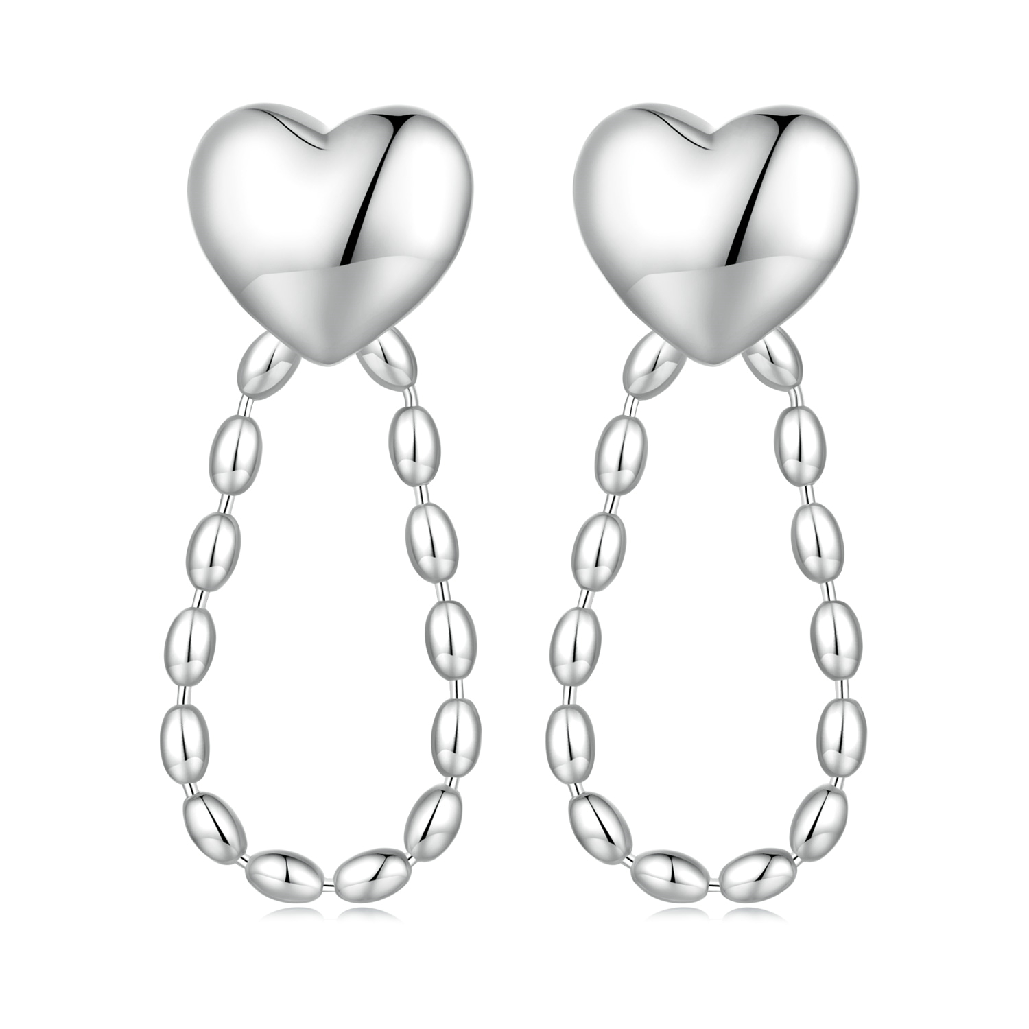 Pandora-stijl Hartvormige Kwastjes Hangende Oorbellen - BSE825 Pandora-stijl Hartvormige Kwastjes Hangende Oorbellen - BSE825