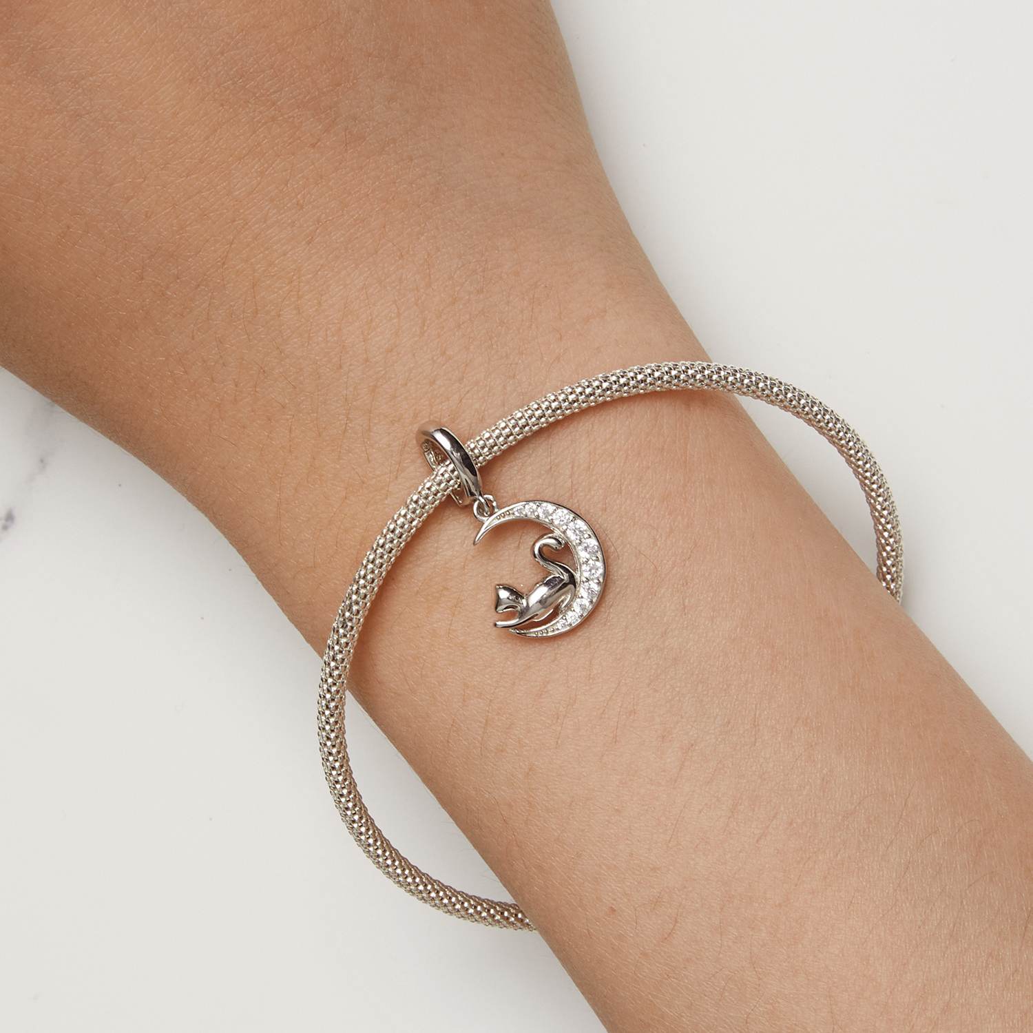 Pandora-stijl Maan en Kat Hanger - SCC2571