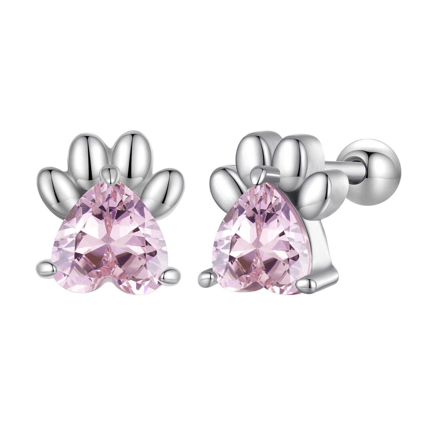 Pandora-stijl Roze Hondenpootjes Oorstekers - SCE1574 Pandora-stijl Roze Hondenpootjes Oorstekers - SCE1574