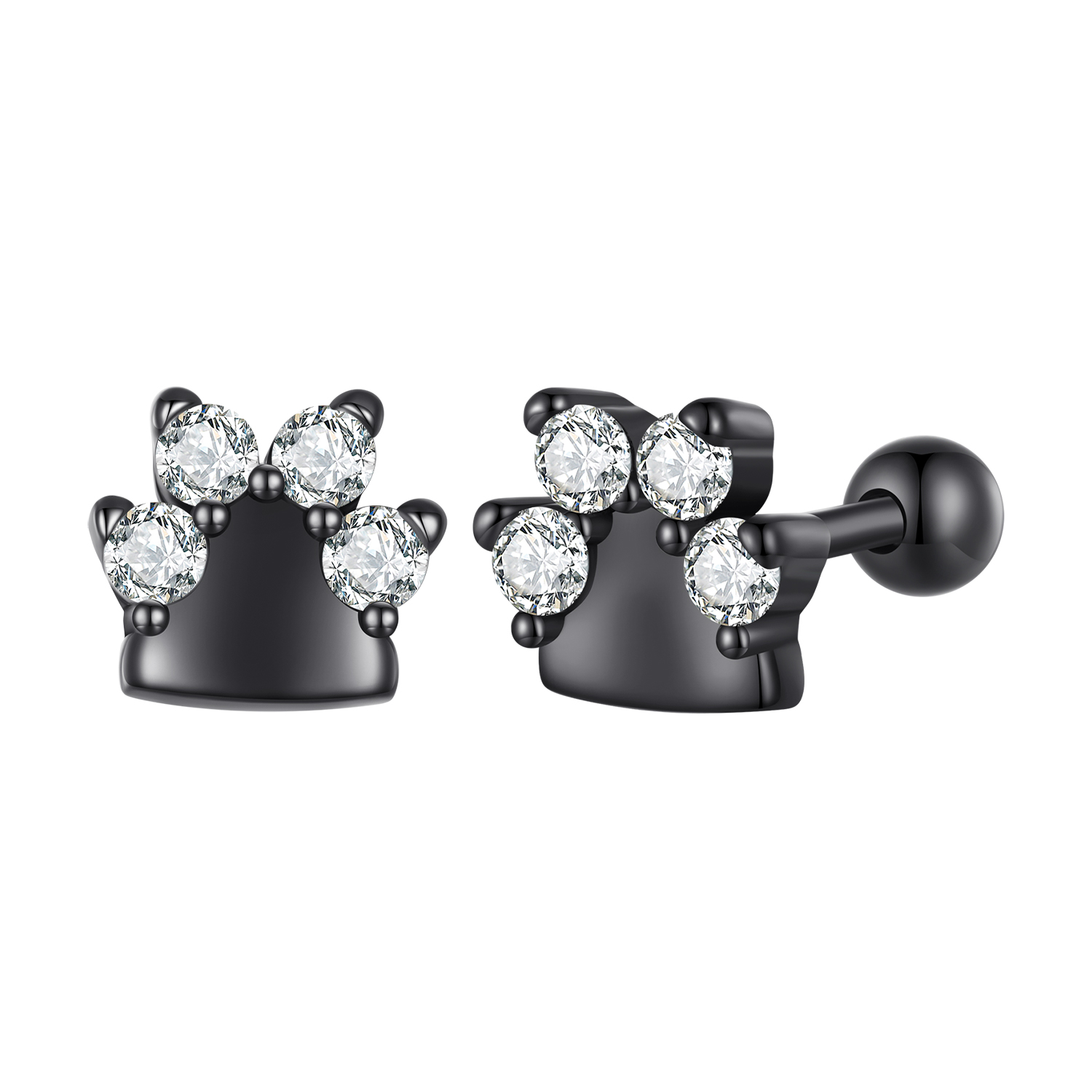 Pandora-stijl Zwarte Hondenpootjes Studs Oorbellen - SCE1575 Pandora-stijl Zwarte Hondenpootjes Studs Oorbellen - SCE1575