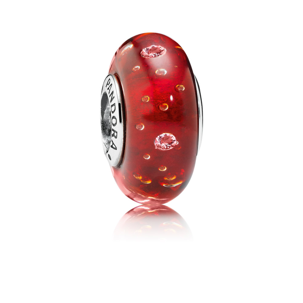PANDORA Abstract Silver Bedel In Red Murano Glass And Cubic Zirconia - 791631CZ