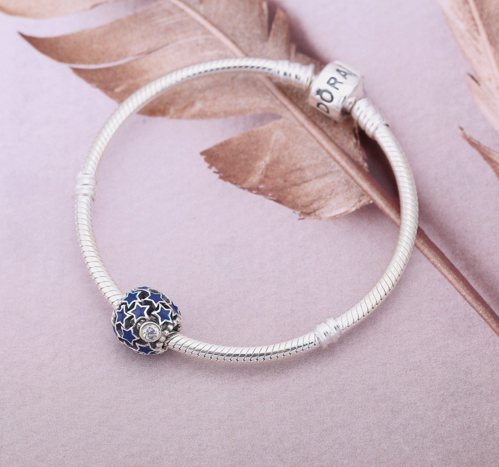 PANDORA Openwork Star Silver Bedel With 14K, Blue Enamel And Cubic Zirconia - 791371CZ
