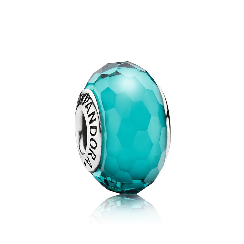 PANDORA Teal Faceted Glass Bedel - 791606 PANDORA Teal Faceted Glass Bedel - 791606