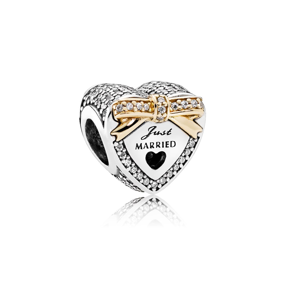 Pandora Zilver En 14K Goud Bruiloft Hart Bedel 792083CZ Pandora Zilver En 14K Goud Bruiloft Hart Bedel 792083CZ
