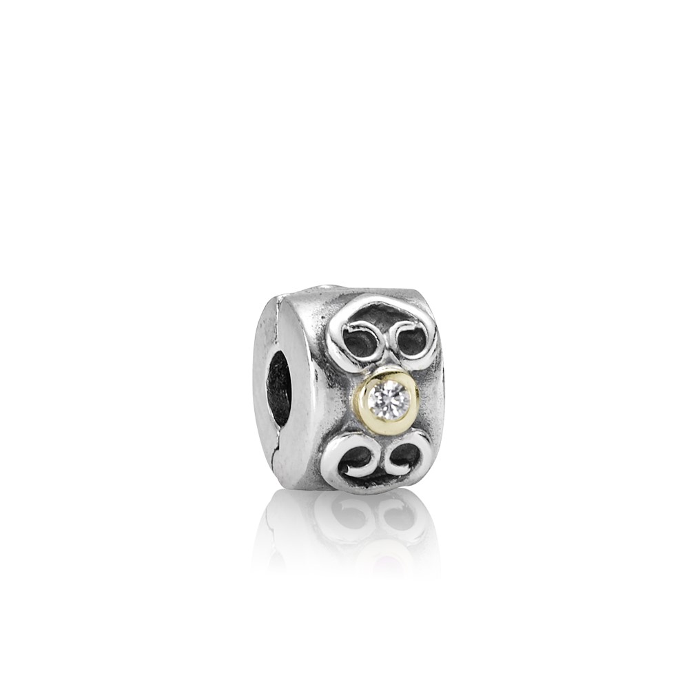 Pandora Zilver En 14K Goud Dubbel Hart Clip 790382D Pandora Zilver En 14K Goud Dubbel Hart Clip 790382D