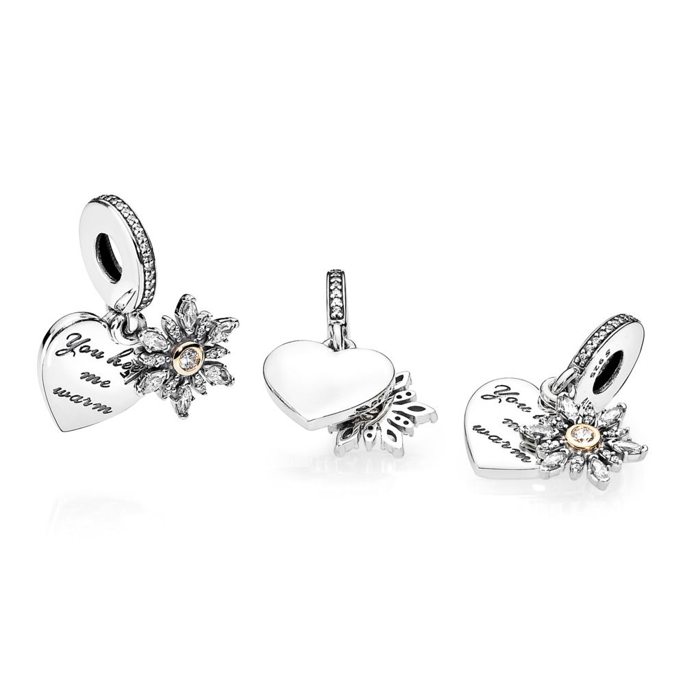 Pandora Zilver En 14K Goud Sneeuwvlok Hart Hangende Bedel 792012CZ