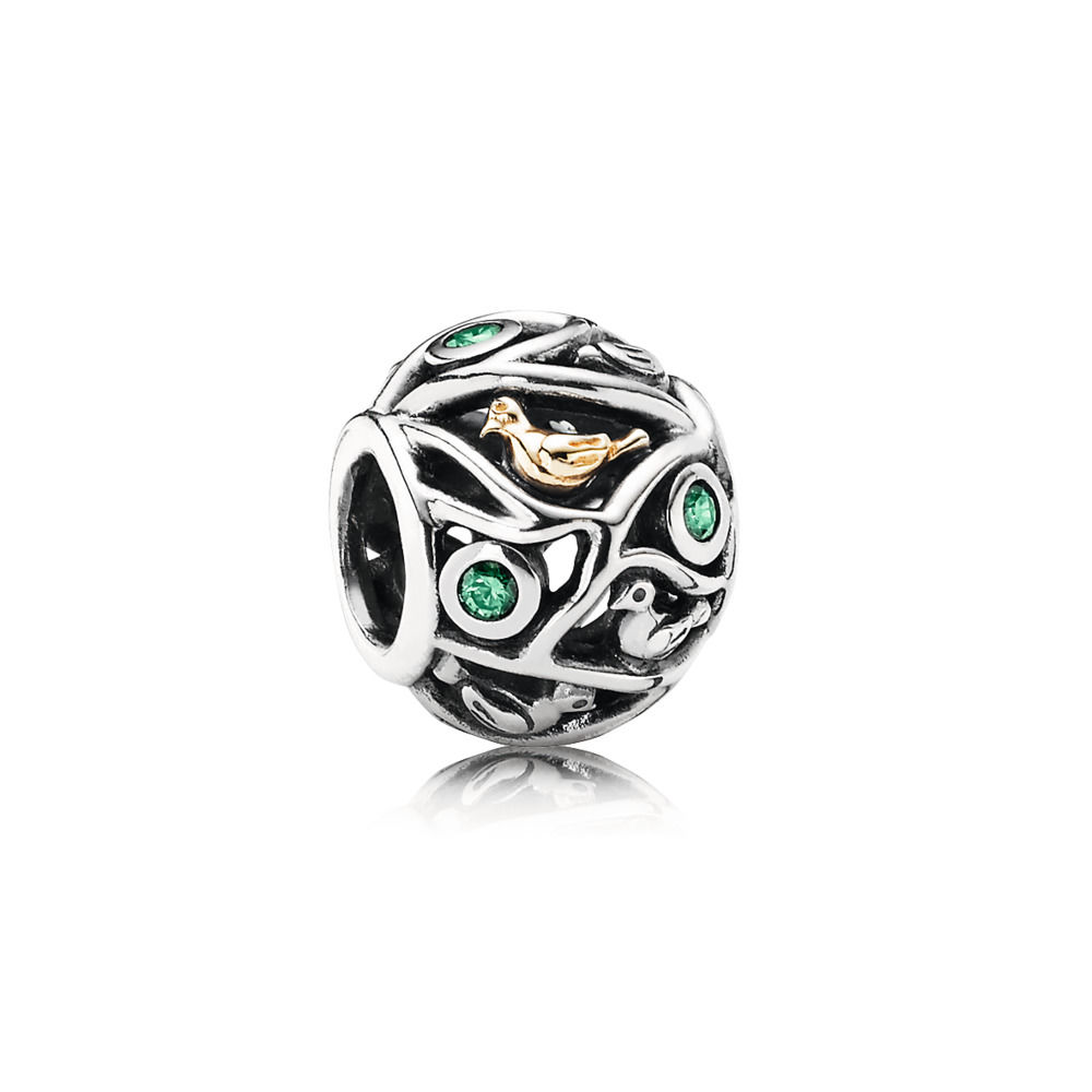 Pandora Zilver En 14K Goud Vogels & Takken Bedel 791213CZn Pandora Zilver En 14K Goud Vogels & Takken Bedel 791213CZn