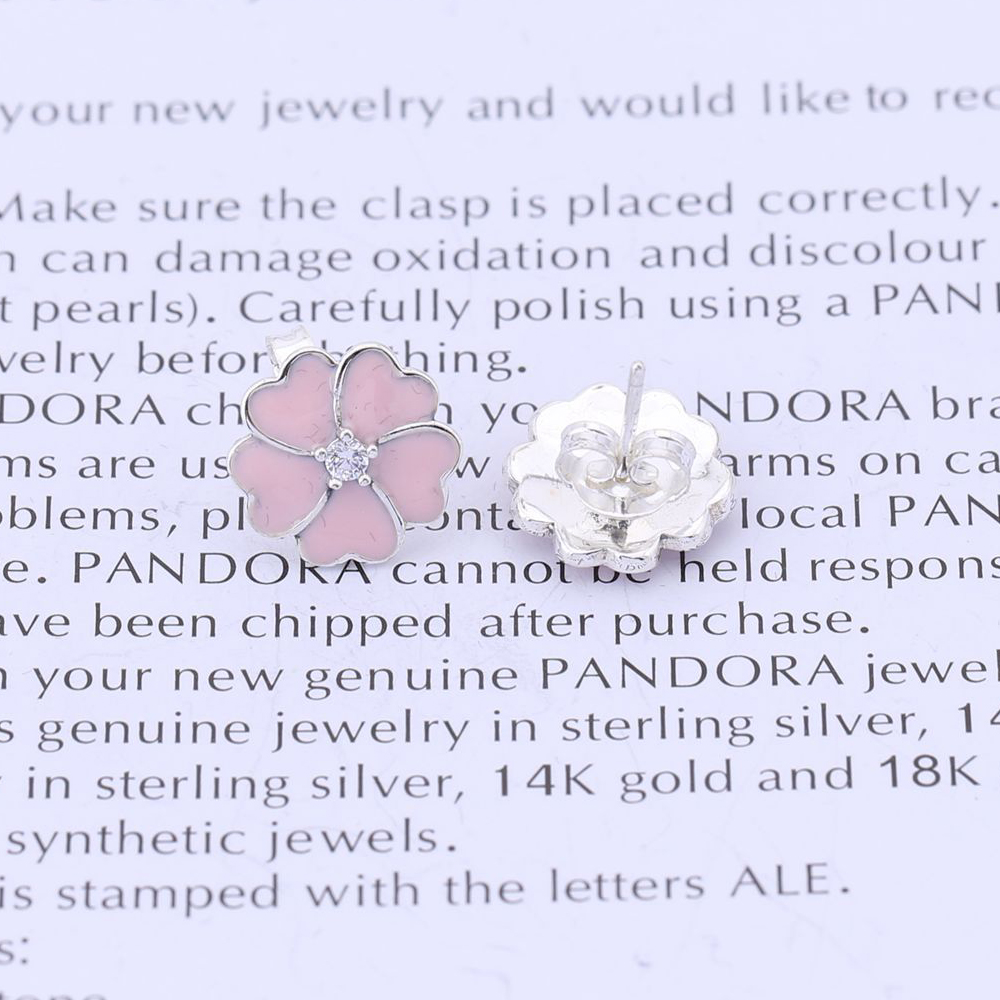 PANDORA Primrose Silver Stud Earrings With Cubic Zirconia And White Enamel - 290569En12