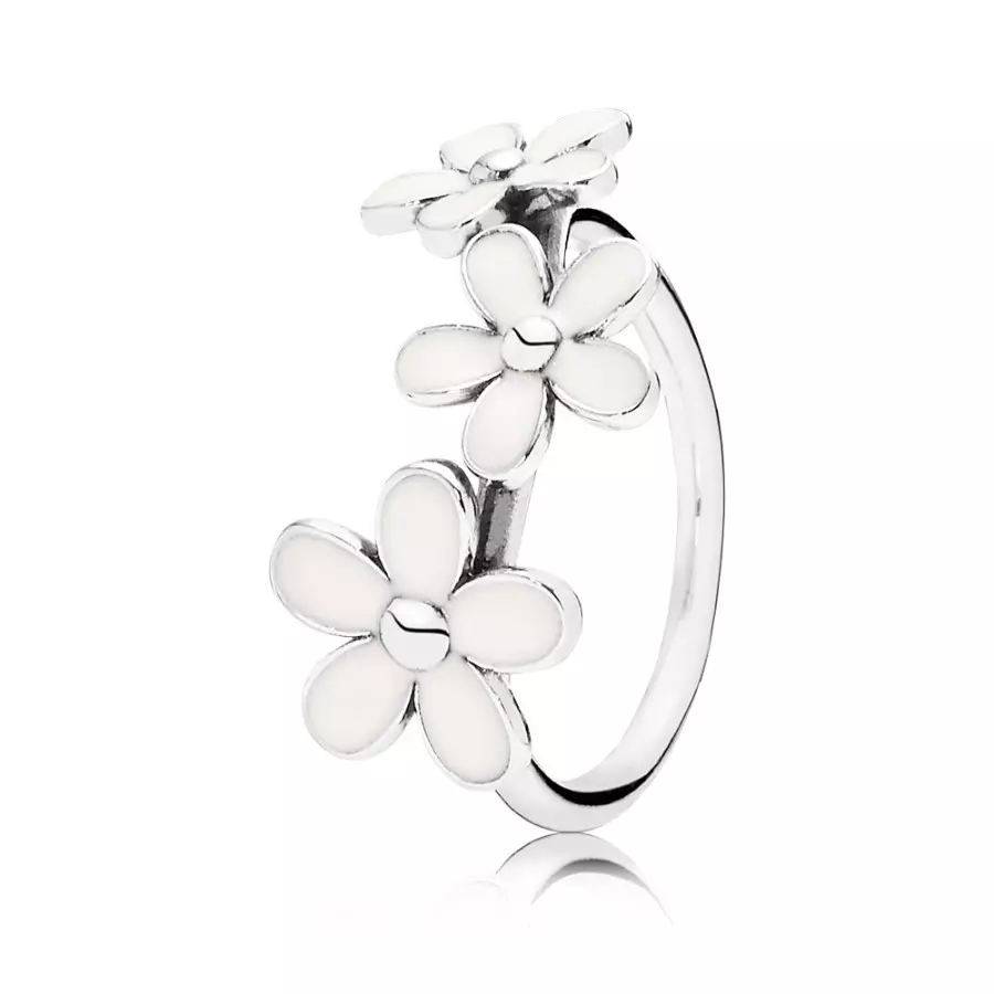 PANDORA Daisies Silver Ring With White Enamel - 190900En12