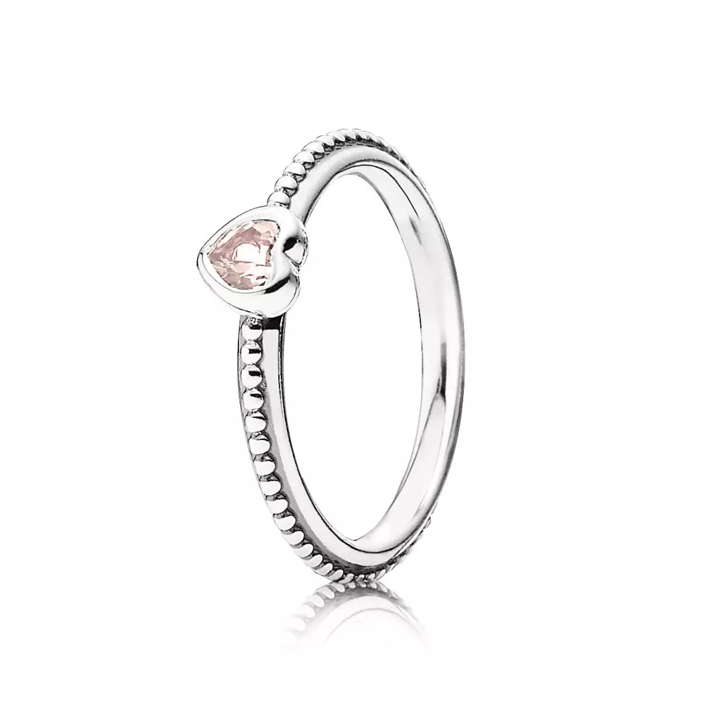 Heart Silver Ring With Rose Pink Synthetic Sapphire - 190896Slp