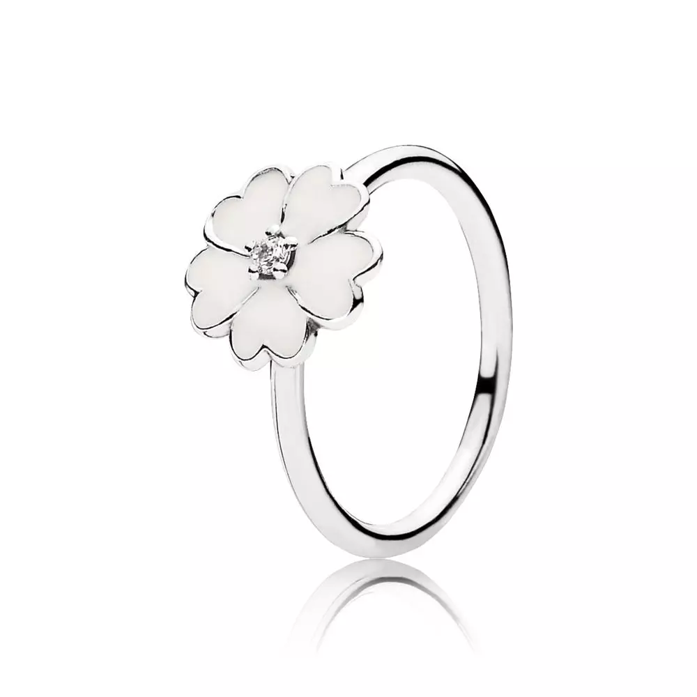 PANDORA Primrose Silver Ring With Cubic Zirconia And White Enamel - 190931En12