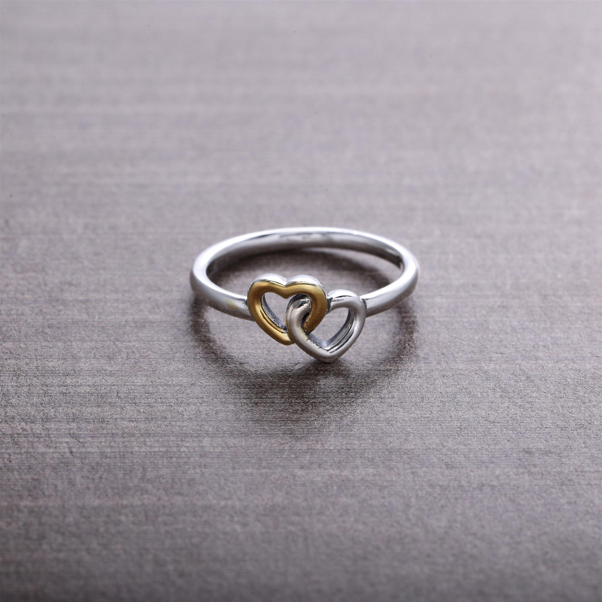 Pandora Zilver En 14K Goud Verstrengelde Harten Ring 190927