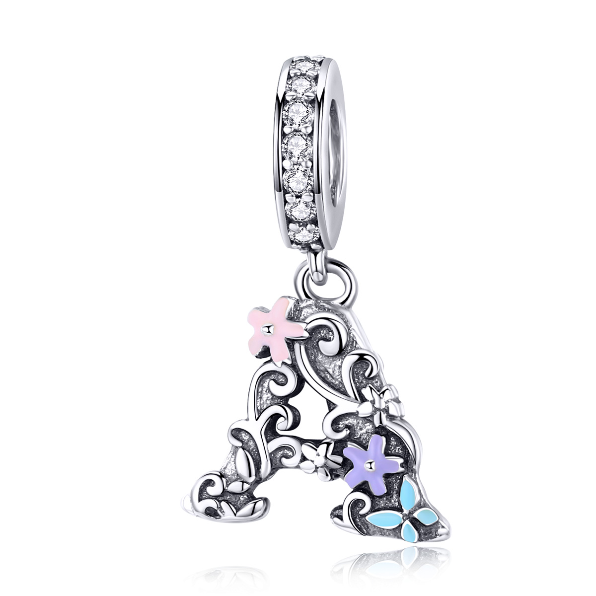 Pandora Style Bloem Letter A Hangende Bedel - SCC1273