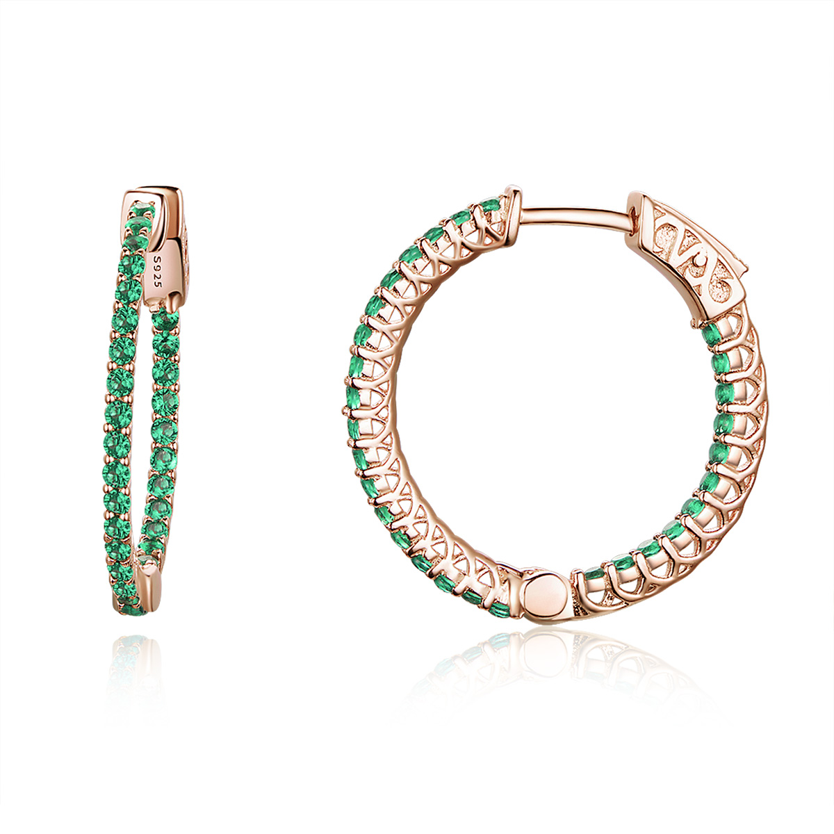Pandora Style Rose Groene stijl Oorringen - SCE511 Pandora Style Rose Groene stijl Oorringen - SCE511