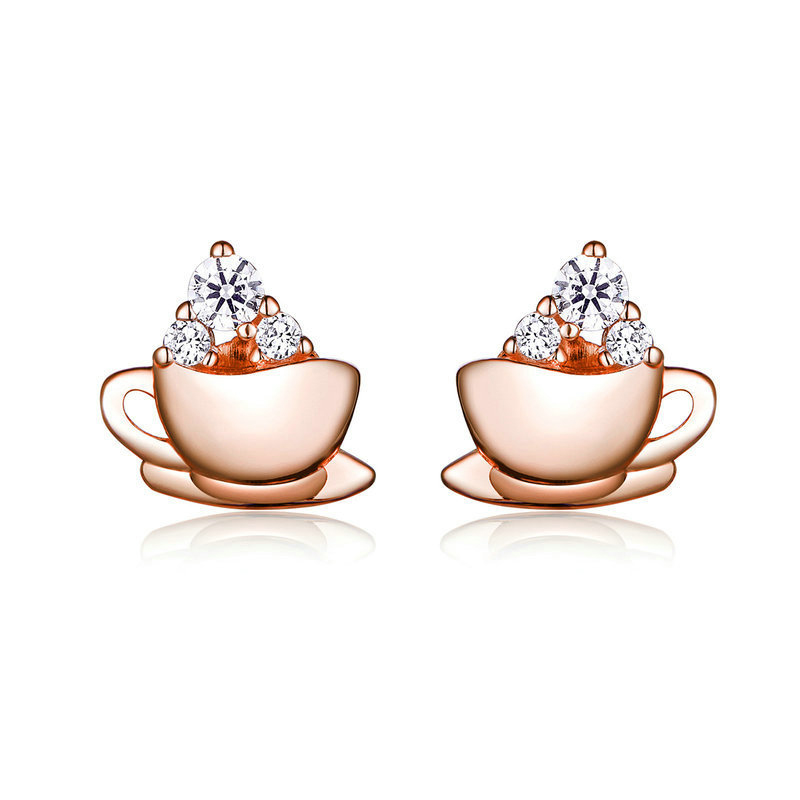 Pandora Style Rose Koffie in de middag Oorknopjes - SCE592 Pandora Style Rose Koffie in de middag Oorknopjes - SCE592