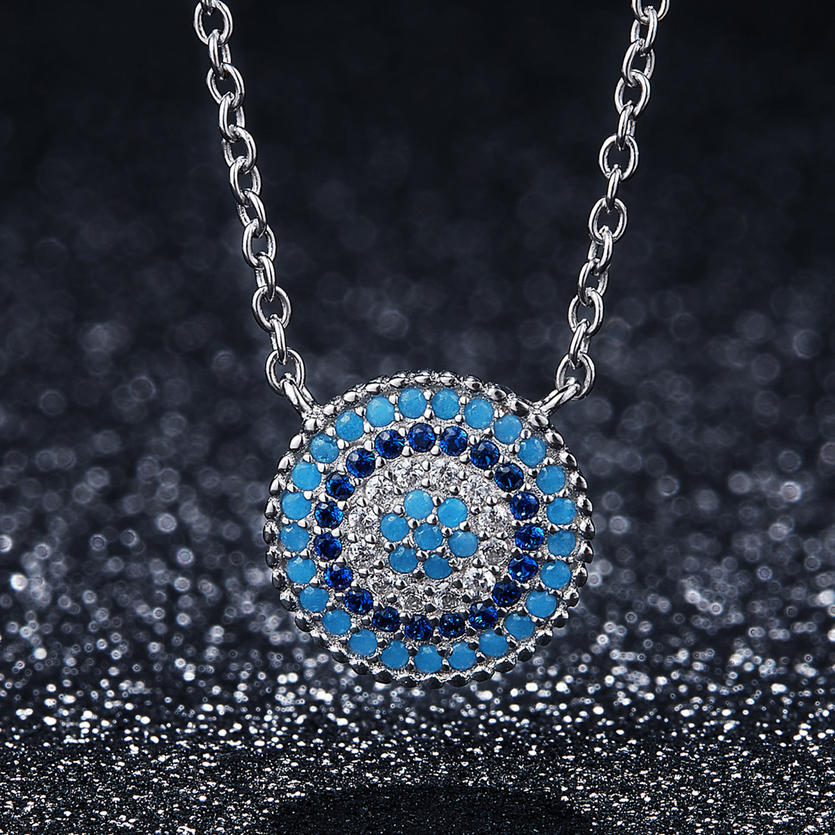 Pandora Style Blauwe cirkel Chain Ketting - SCN099