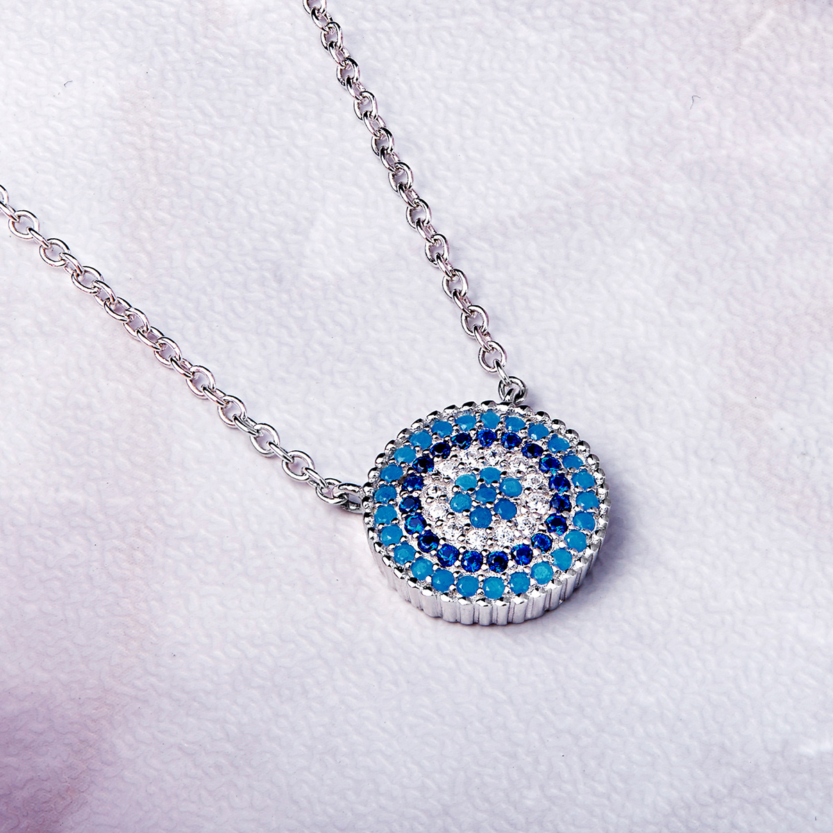 Pandora Style Blauwe cirkel Chain Ketting - SCN099