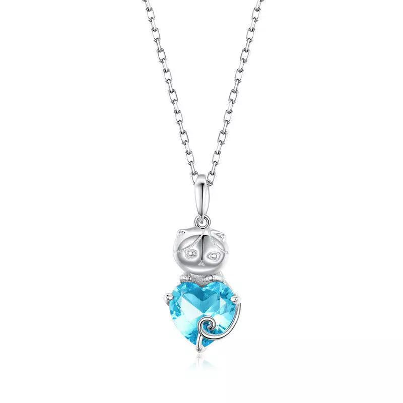 Pandora Style Blauwe kat Chain Ketting - SCN331