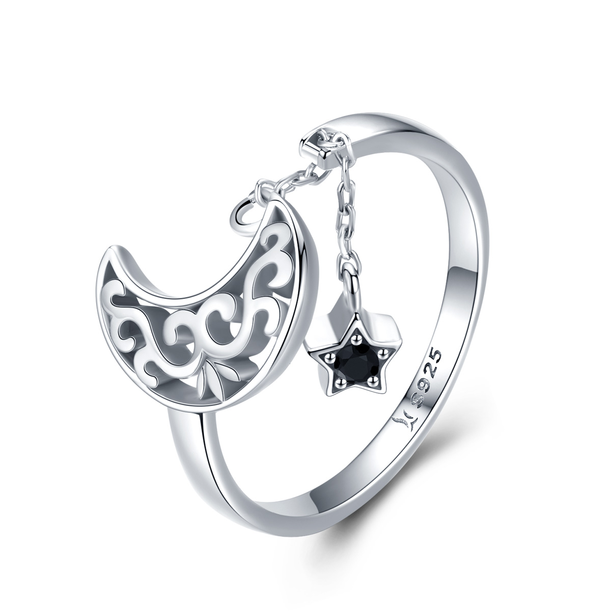 Pandora Style Sterrenlicht Maan Open Ring - SCR479 Pandora Style Sterrenlicht Maan Open Ring - SCR479